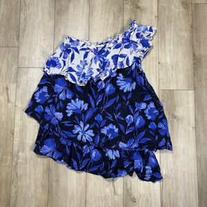 anthropologie blue and white floral dress Porridge Anthropologie Blue Textured Floral Sleeveless Midi A-line Dress Size 8